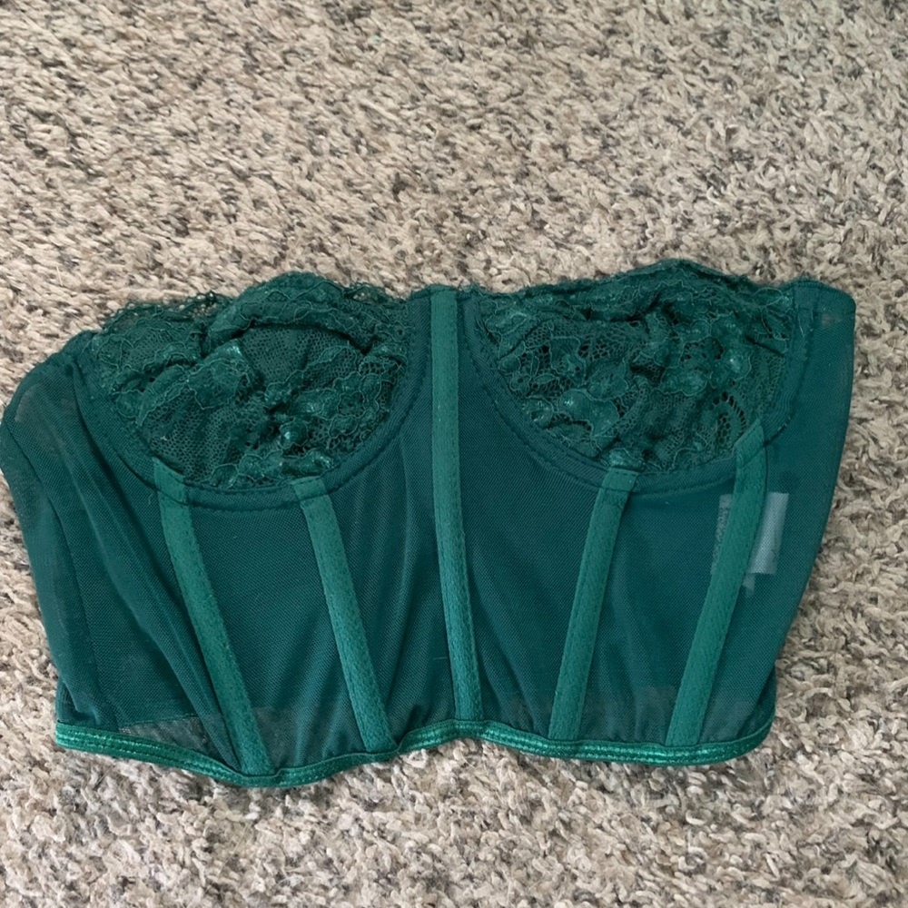 Green strapless corset top